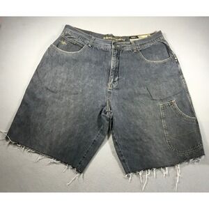 State Property Mens Denim Carpenter Shorts Dark Wash Frayed Hem Size 40 Indigo